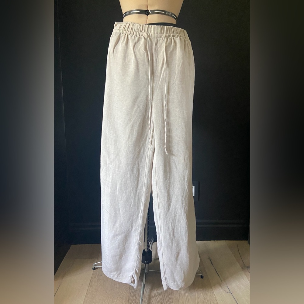 H&M Cream linen drawstring flowy pants size small